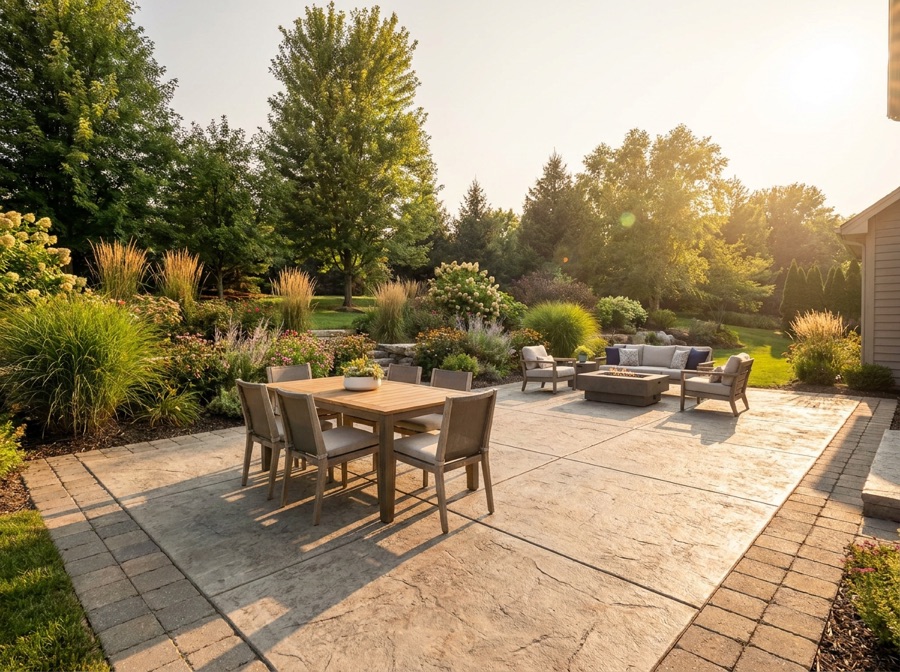 Concrete patio in a Winnipeg backyard